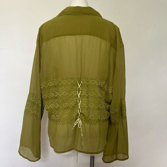 Dress you II 90s Y2K Beaded front crepe long sleeve blouse - Picture 3 of 16
